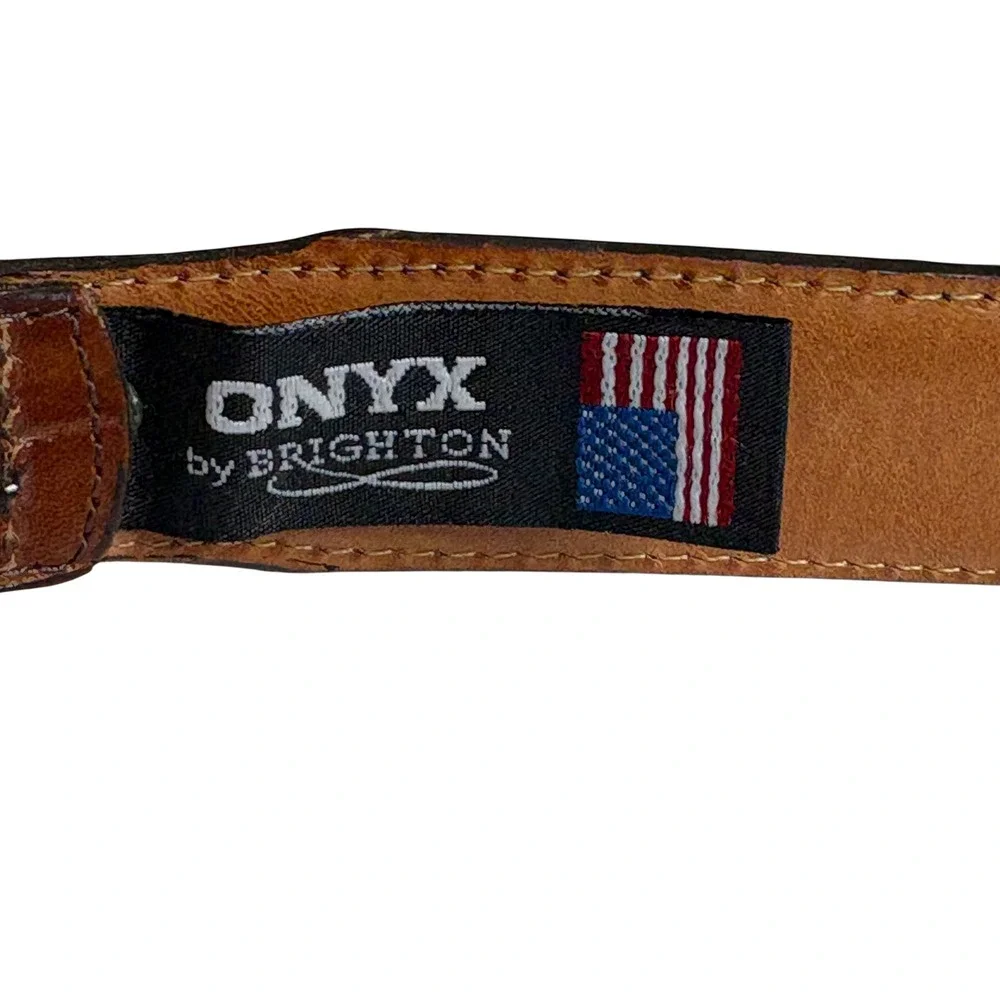 Vintage Brighton ONYX Men's‎ Size 40 Brown Croc Embossed Leather Belt USA Made